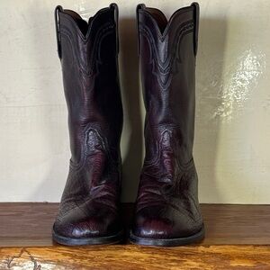 Men’s Exotic Lucchese Dark Brown/Burgundy Leather Boots
